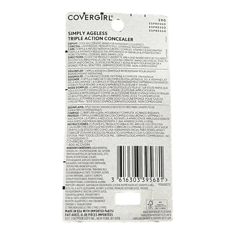 New Covergirl Simply Ageless Triple Action Concealer in shade 390 Espresso